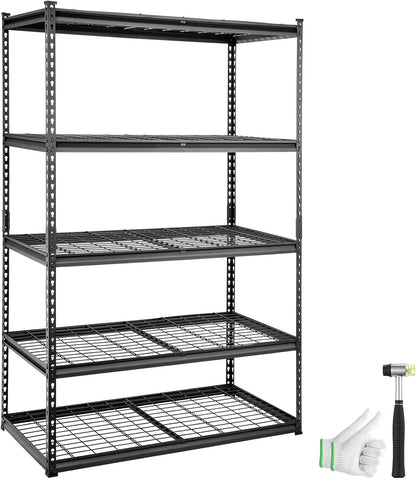 VEVOR Storage Shelving Unit, 5-Tier Adjustable, 2000 lbs Capacity, Heavy Duty Garage Shelves Metal Organizer Wire Rack, Black, 60" L x 24" W x 78" H for Kitchen Pantry Basement Bathroom Laundry Closet