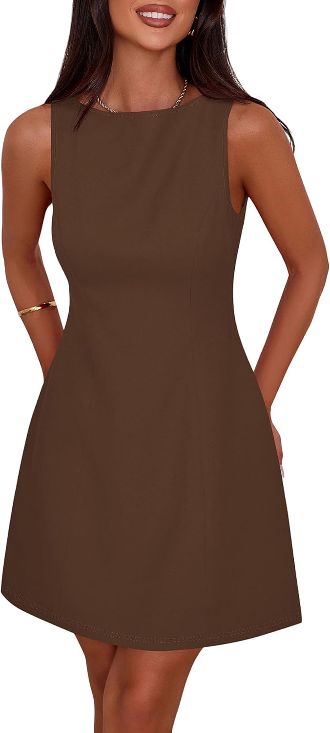 PRETTYGARDEN Womens Formal Short Dresses 2025 Summer Sleeveless Boat Neck A Line Elegant Mini Cocktail Party Dress