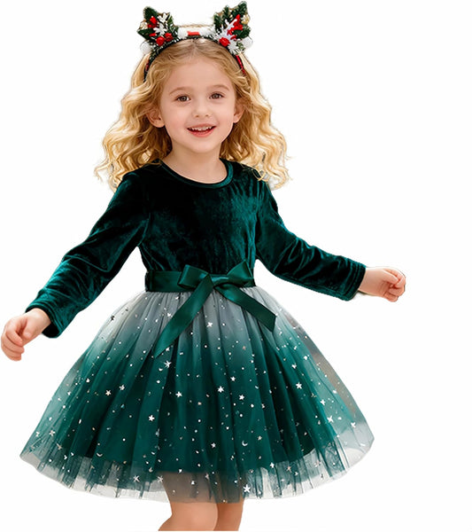 HNXDYY Little Girls Long Sleeve Star Print Knee Length Casual Princess Dress