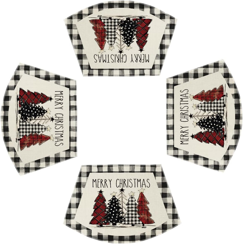 Artoid Mode Waterclor Buffalo Plaid Christmas Trees Placemats Set of 4, 12x18 Inch Winter Table Mats for Outdoor Home Party Kitchen Dining Decor