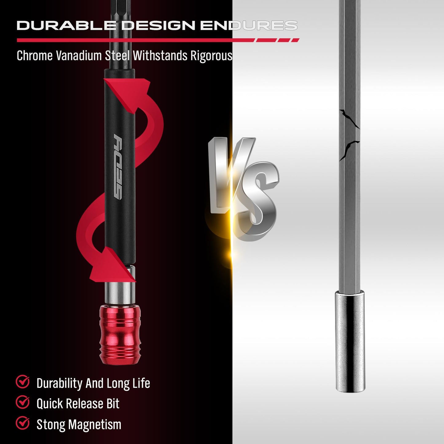 5-Piece 2", 4", 6", 12", 17" Extra Long Magnetic Screwdriver Bit Holders, 1/4 Inch Hex Shank Quick Release Extension Adapter, Durable CR-V Steel, Universal Fit for Impact Driver Bits