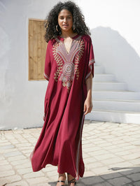 Women Embroidery Loose Kaftan Casual Beach Bathing Suit Cover Up Long Caftans Maxi Dress