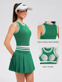 Two Piece Tennis Skirt Set for Women High Waisted Pleated Athletic Golf Skirt Sets Women 2 Piece Outfits with Pockets