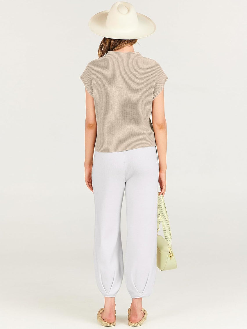 ANRABESS Women's Two Piece Outfits Knit Sweater Vest Crop Top Pants Lounge Matching Tracksuit Sweatsuit Travel Clothes Sets