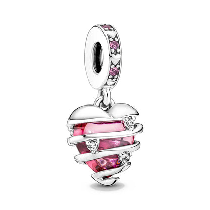 New 2023 Fashion Pink Pansy Flower Pendant Bead 925 Sterling Silver Plated Fit Necklace Keychain Charm DIY Jewelry Bracelet - 7DAY'S