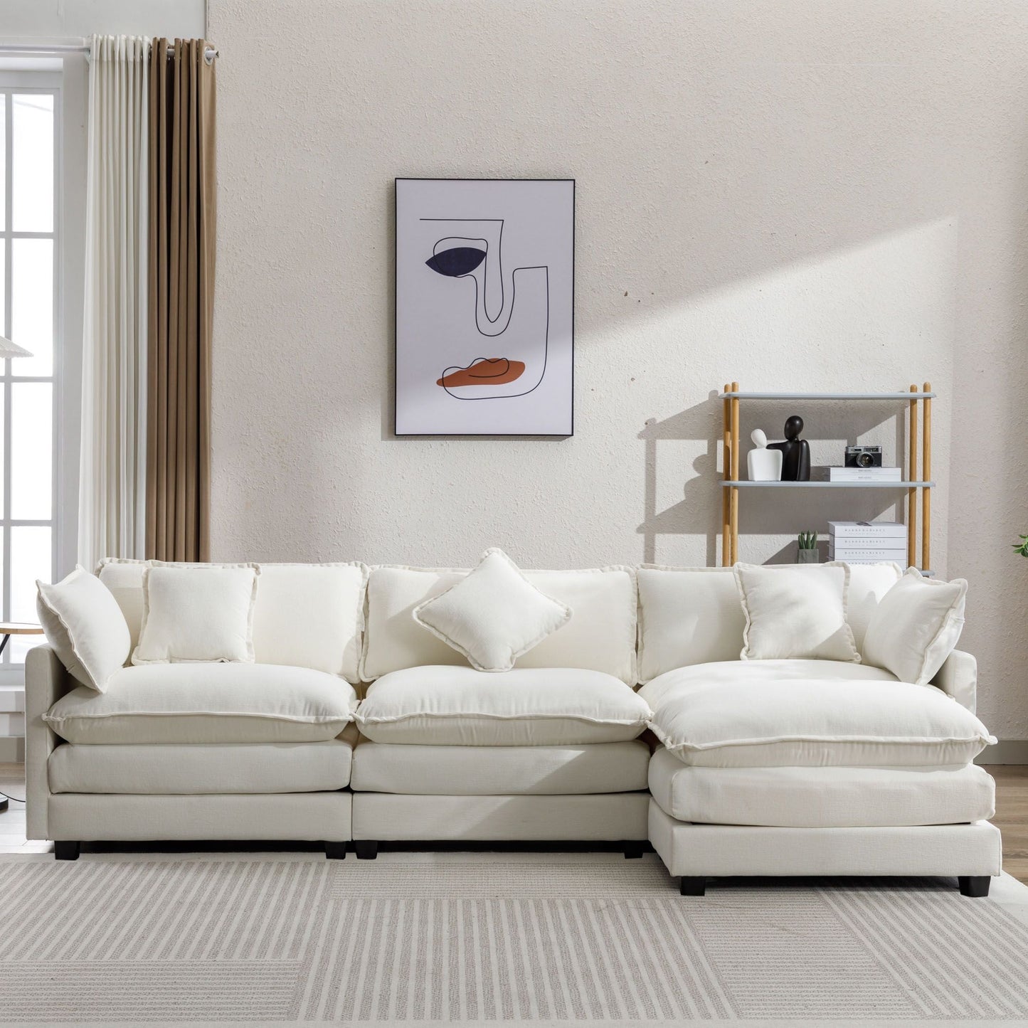 7DAY'S 112.2\" L - Shape Chenille Upholstered Sofa for Living Room Modern Luxury Sofa Couch with Ottoman and 5 Pillows for Living Room - 7DAY'S
