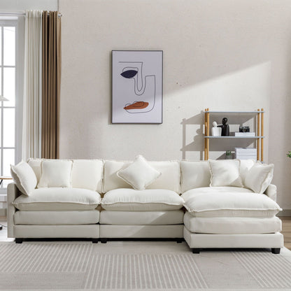 7DAY'S 112.2\" L - Shape Chenille Upholstered Sofa for Living Room Modern Luxury Sofa Couch with Ottoman and 5 Pillows for Living Room - 7DAY'S
