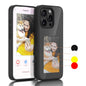 Custom photo projection phone case with color options, showing woman and dog design on black case