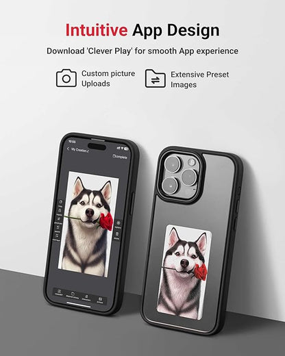 Custom phone case with husky holding rose, app design for photo uploads and presets