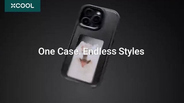 Black phone case with customizable photo insert, sleek design for iPhone, one case endless styles