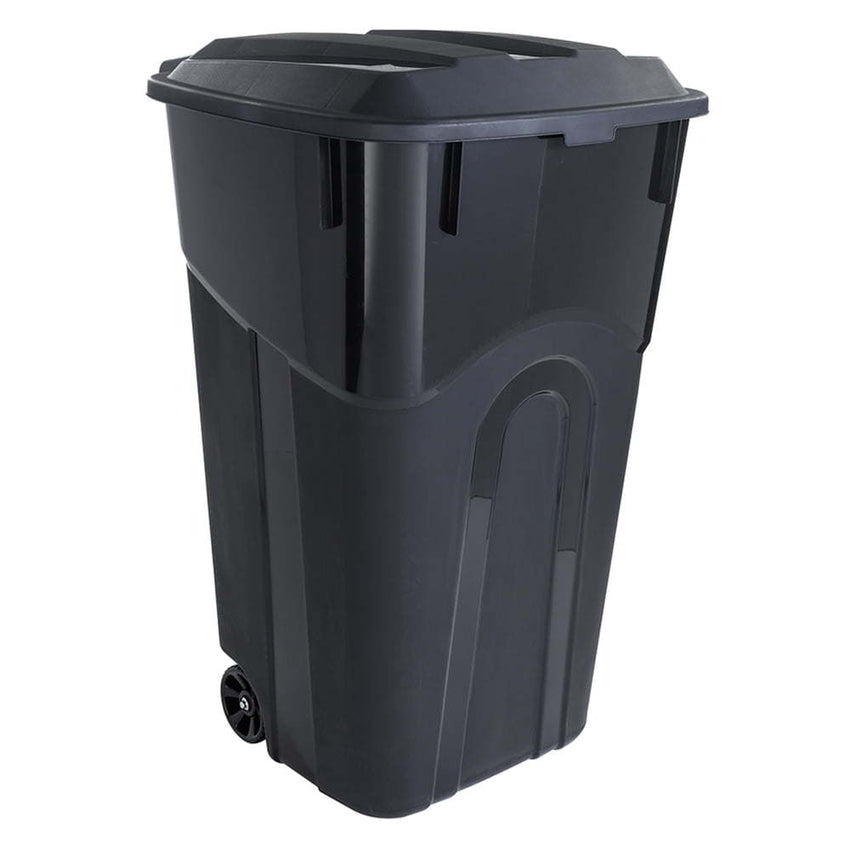 7DAY'S 32 Gallon Wheeled Heavy Duty Plastic Garbage Can, Attached Lid, Black - 7DAY'S