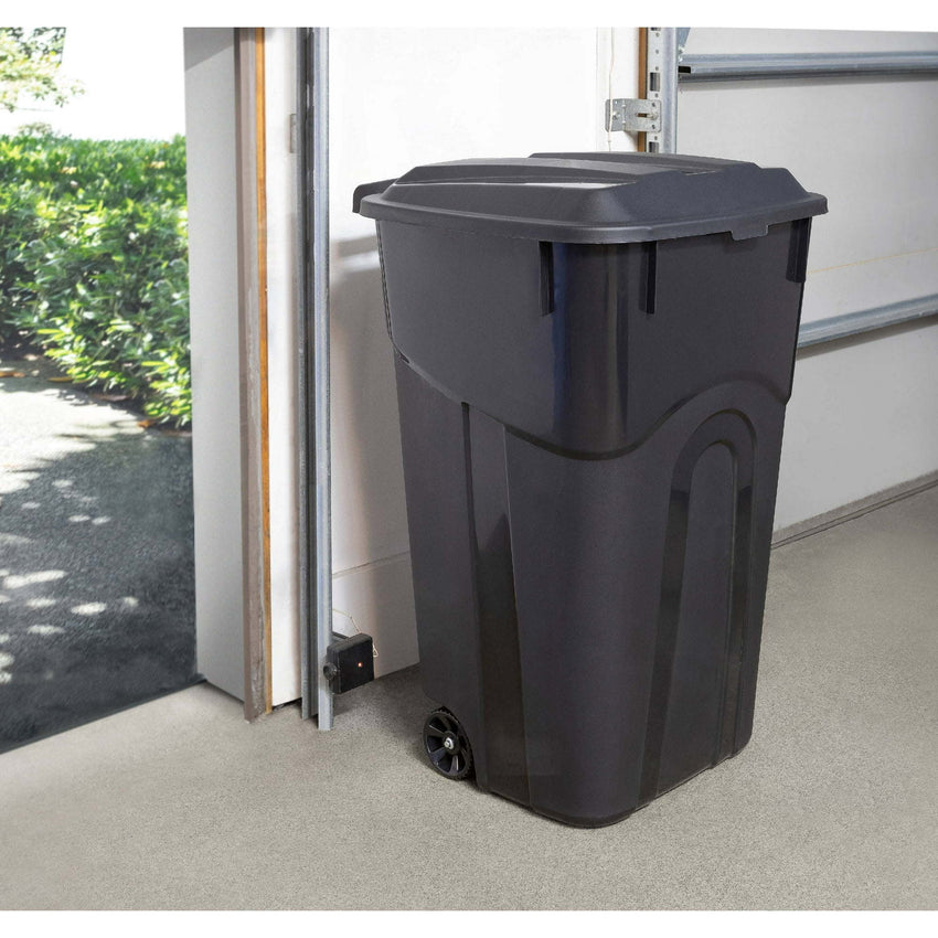 7DAY'S 32 Gallon Wheeled Heavy Duty Plastic Garbage Can, Attached Lid, Black - 7DAY'S