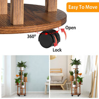 7DAY'S 5 Tier Plant Stand with 4 Detachable Wheels Wooden Plant Pot Rolling Shelf Plant Display Rack for Indoor Outdoor Decoration - 7DAY'S
