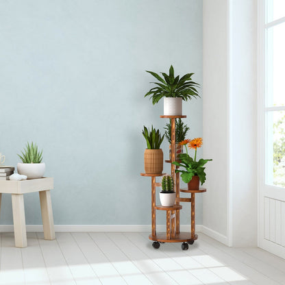 7DAY'S 5 Tier Plant Stand with 4 Detachable Wheels Wooden Plant Pot Rolling Shelf Plant Display Rack for Indoor Outdoor Decoration - 7DAY'S