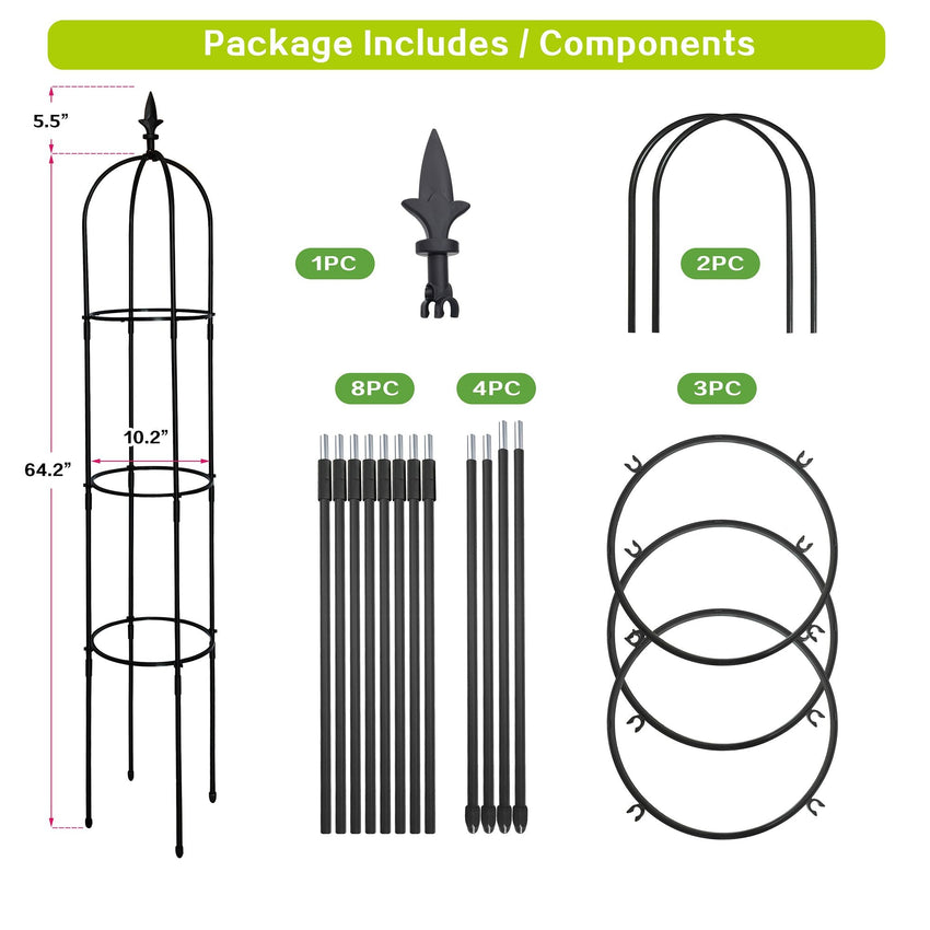 7DAY'S 6.2ft Garden Obelisk Trellis; Lightweight Rustproof Plastic Coated Metal Tall Tower Trellis Stand - 7DAY'S