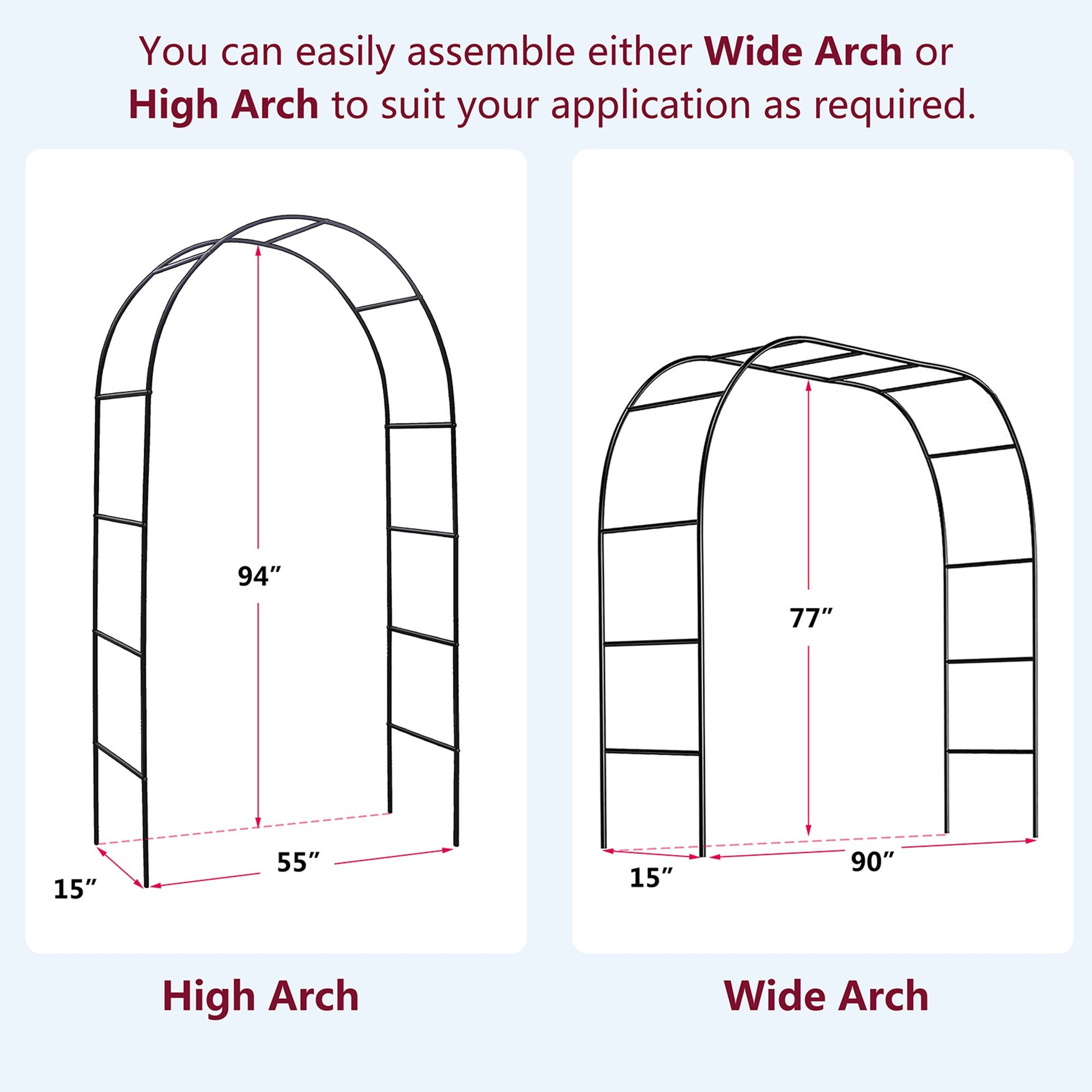 7DAY'S 78"H x 45"W Metal Garden Arch Trellis; Adjustable Arbor Trellis for Garden Climbing Plants Support or Wedding Decor - 7DAY'S