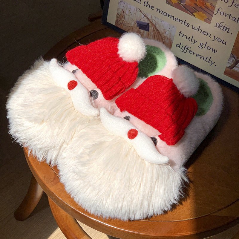 7DAY'S Cute Christmas Santa Claus Home Slippers Winter Warm Indoor Non - slip Floor Plush Shoes For Women - 7DAY'S