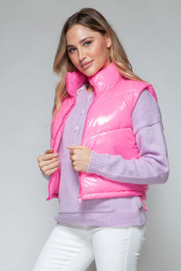 7DAY'S Female Snobbish Zip Up Turtleneck Shiny Quilted Vest S to XL - 7DAY'S