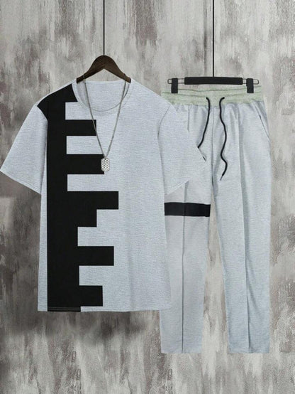 7DAY'S Men Colorblock Tee & Drawstring Waist Sweatpants, Men's Jogger Set, Men Co Ord Set, Casual Two Piece Set Men - 7DAY'S