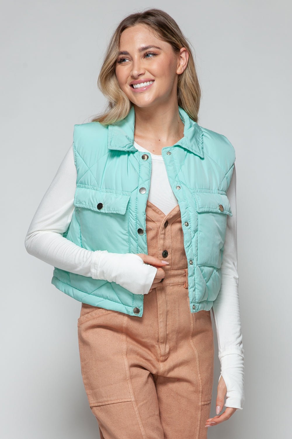 7DAY'S Snobbish Snap Down Quilted Crop Vest Size S to XL - 7DAY'S