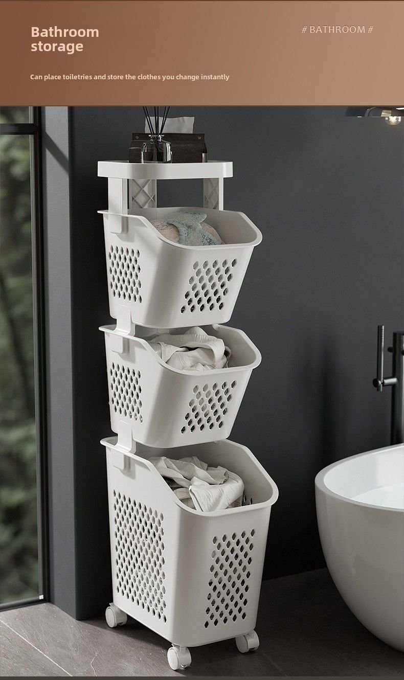 7DAY'S Stitched Laundry Basket Household Dirty Clothes Storage Basket Bathroom Partition Floor to Floor Shelf Narrow - 7DAY'S