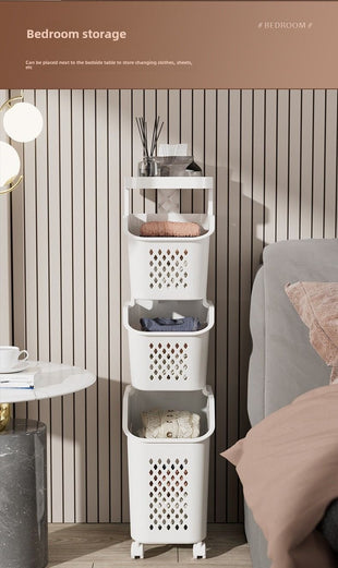 7DAY'S Stitched Laundry Basket Household Dirty Clothes Storage Basket Bathroom Partition Floor to Floor Shelf Narrow