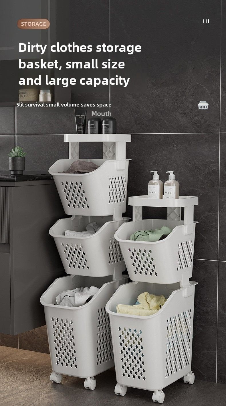 7DAY'S Stitched Laundry Basket Household Dirty Clothes Storage Basket Bathroom Partition Floor to Floor Shelf Narrow - 7DAY'S