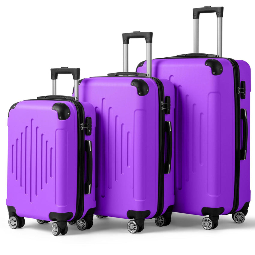 7DAY'S Trolley 3 - Piece Suitcase Set, Carry - On Suitcase Set Hard Shell Lightweight Spinner with TSA Lock, Purple, Green, Yellow, Blue - 7DAY'S