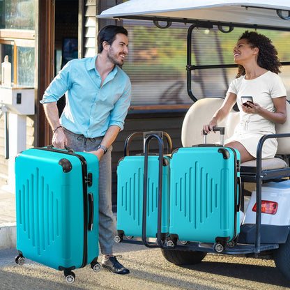 7DAY'S Trolley 3 - Piece Suitcase Set, Carry - On Suitcase Set Hard Shell Lightweight Spinner with TSA Lock, Purple, Green, Yellow, Blue - 7DAY'S