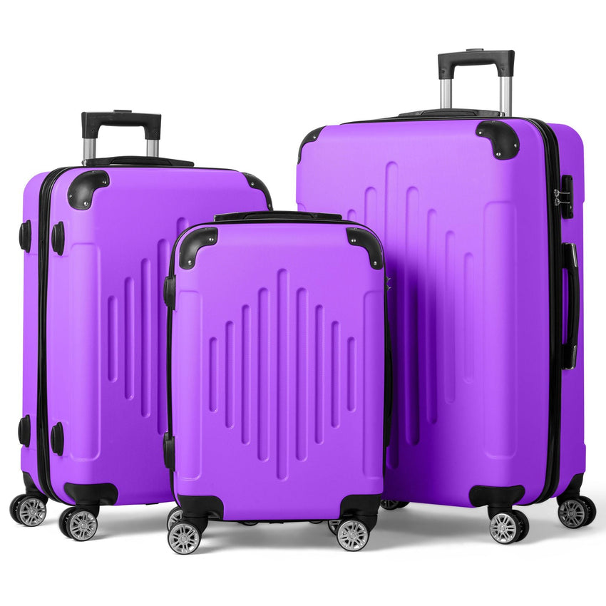 7DAY'S Trolley 3 - Piece Suitcase Set, Carry - On Suitcase Set Hard Shell Lightweight Spinner with TSA Lock, Purple, Green, Yellow, Blue - 7DAY'S