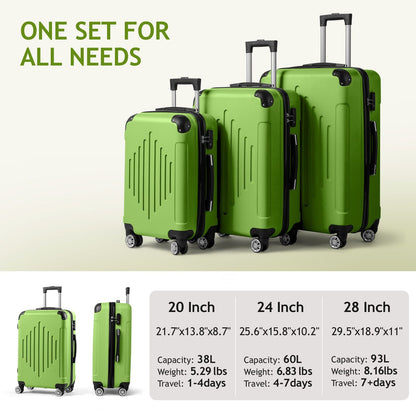 7DAY'S Trolley 3 - Piece Suitcase Set, Carry - On Suitcase Set Hard Shell Lightweight Spinner with TSA Lock, Purple, Green, Yellow, Blue - 7DAY'S