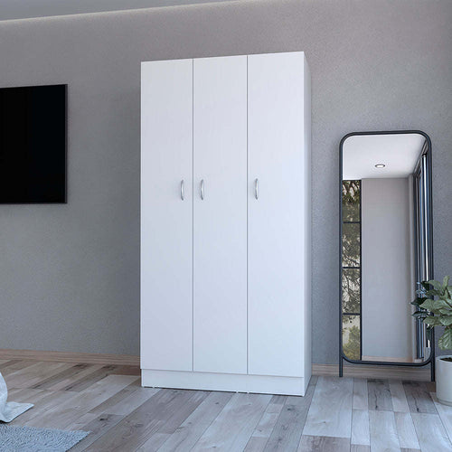خزانة ملابس 7DAY'S Erie، 4 رفوف تخزين، 2 درج و3 أبواب، لمسة نهائية باللون الأبيض