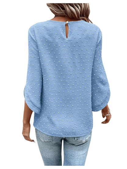 7DAY'S Women's Dressy Casual Tops Swiss Dots Short Sleeve Chiffon Blouse Summer Work Shirts - 7DAY'S