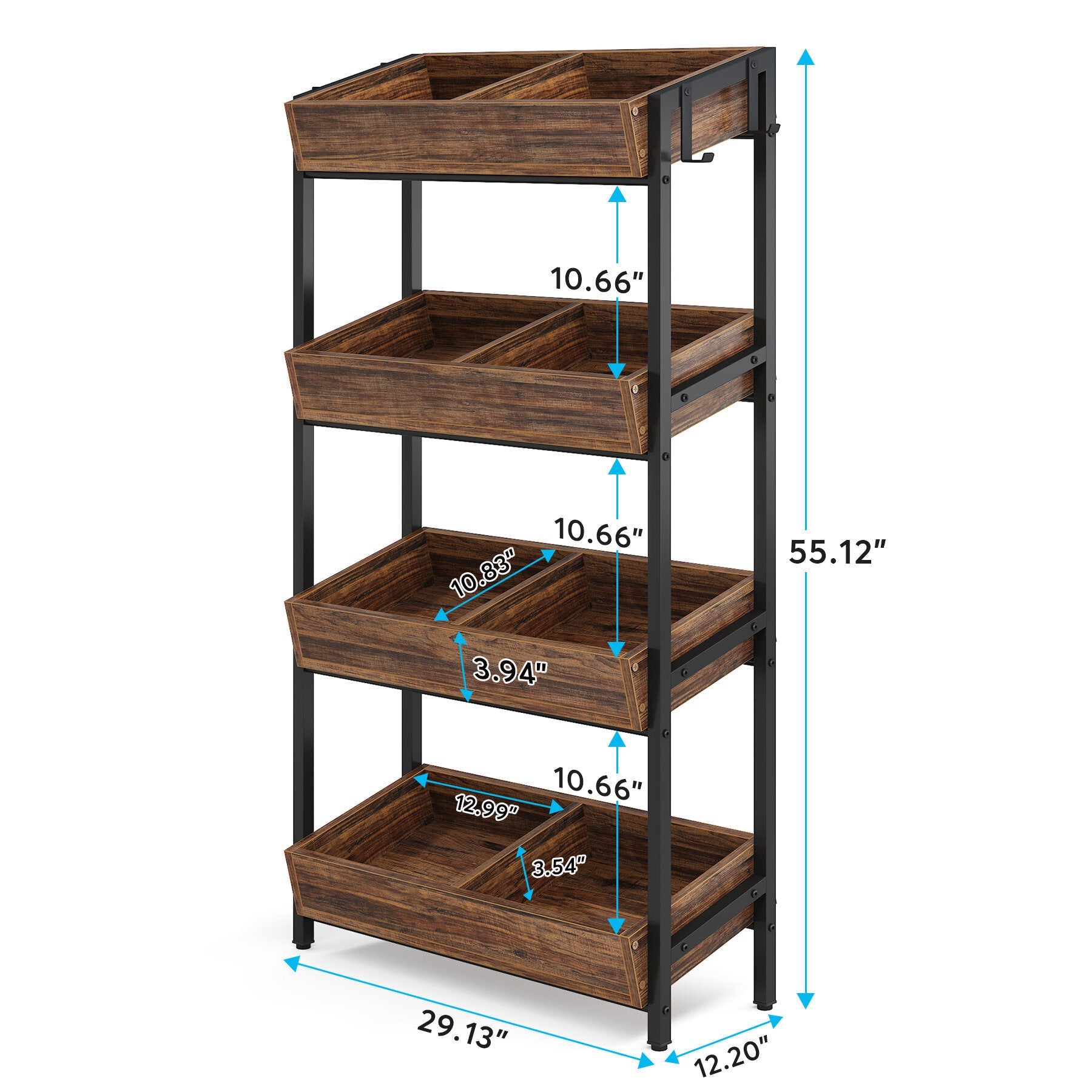 7DAY'S Wood Fruit Vegetable Storage Rack Stand, 4 - Tier Storage Organizer - 7DAY'S