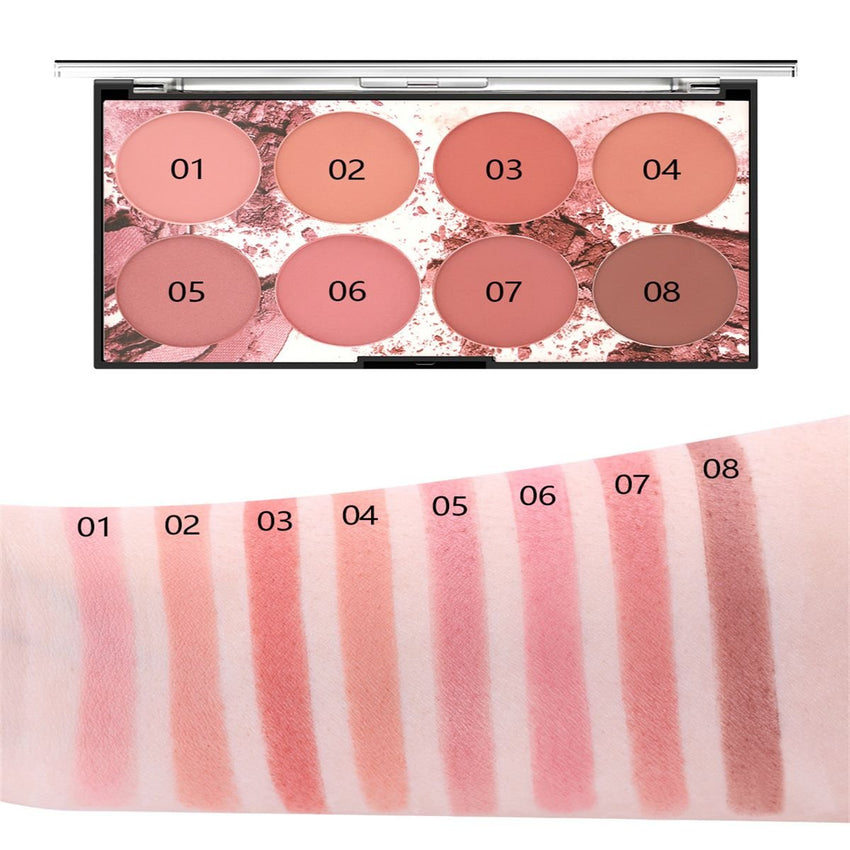 8 Colors Blush Palette Matte Mineral Blush Powder Bright Shimmer Face Blush Contour and Highlight Blush Palette Professional Facial Beauty Cosmetic Makeup Blush 1PCS - 7DAY'S