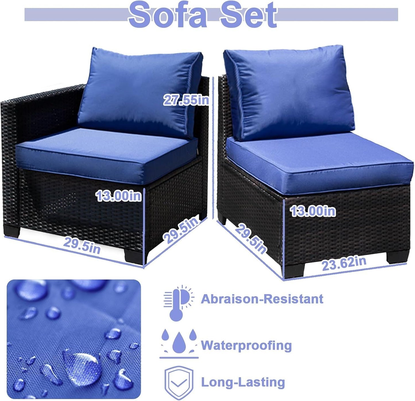 8 - piece patio furniture set, all - weather outdoor wicker combination conversation sofa, rattan patio sofa with cushion and glass coffee table, with storage - 7DAY'S