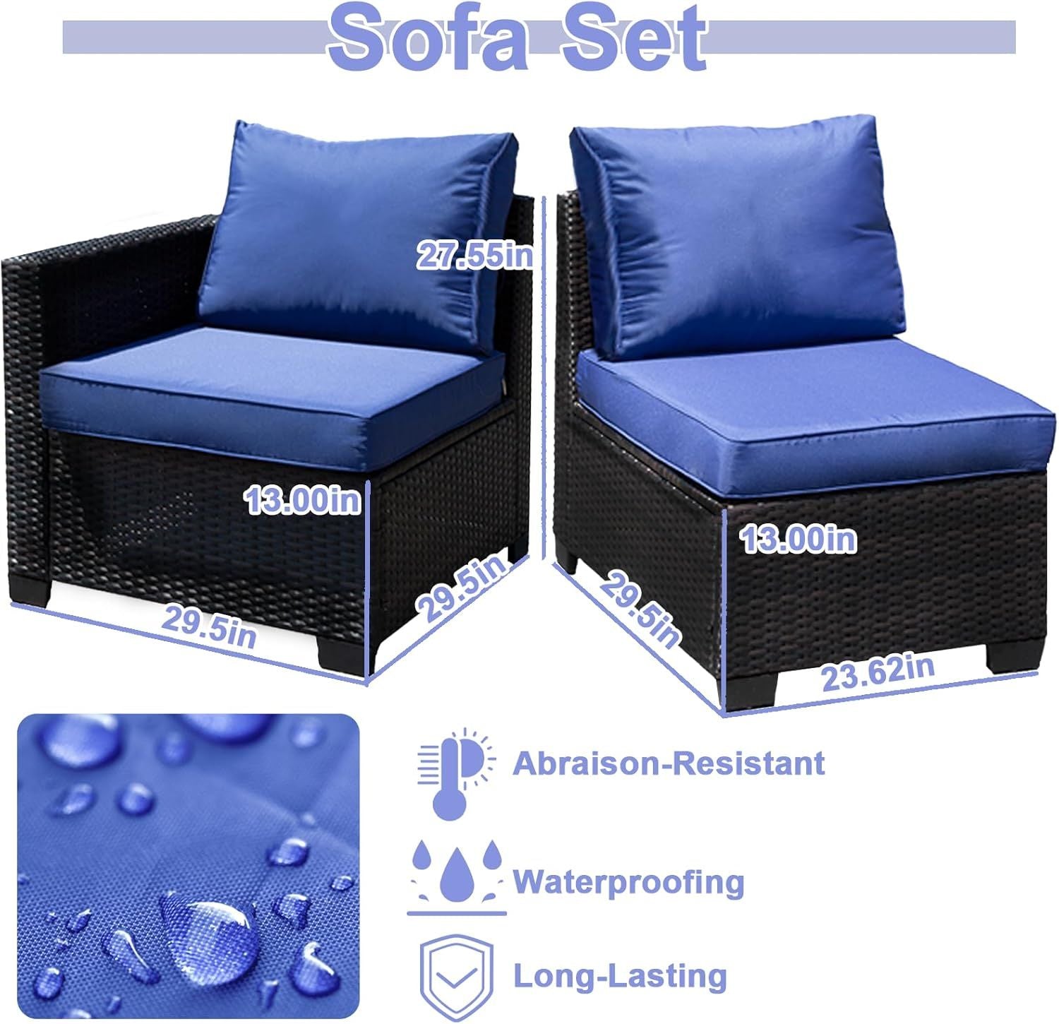 8 - piece patio furniture set, all - weather outdoor wicker combination conversation sofa, rattan patio sofa with cushion and glass coffee table, with storage - 7DAY'S