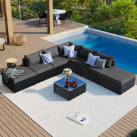 8 - Pieces Outdoor Patio Furniture Sets; Garden Conversation Wicker Sofa Set; Single Sofa Combinable - 7DAY'S