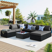 8 - Pieces Outdoor Patio Furniture Sets; Garden Conversation Wicker Sofa Set; Single Sofa Combinable - 7DAY'S