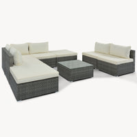 8 - Pieces Outdoor Patio Furniture Sets; Garden Conversation Wicker Sofa Set; Single Sofa Combinable - 7DAY'S