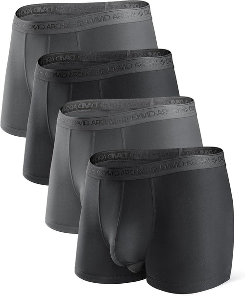 DAVID ARCHY Men's Underwear Ultra Soft Modal Dual Pouch Trunks Ball Pouch Bulge Enhancing Boxer Briefs for Men 3 or 4 Pack