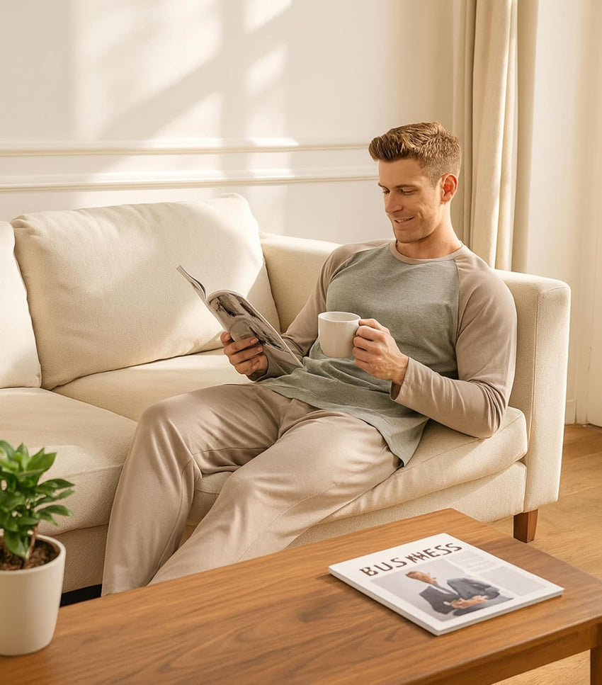 DAVID ARCHY Mens Pajamas Set - Soft Pj Sets for Men Long Sleeve Pajamas Men Cotton Mens Pjs Sets Loungewear with Pockets