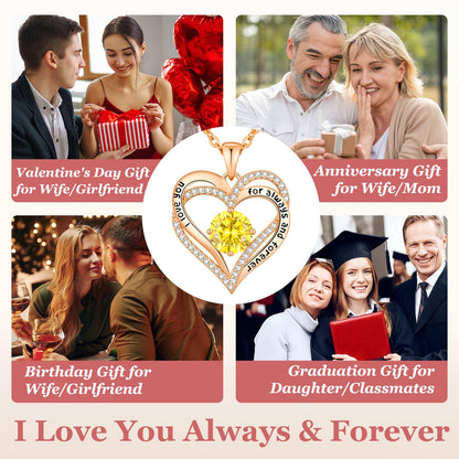 CDE Forever Love Heart Necklaces for Women, Wedding Anniversary, Valentine's，Birthday Mothers Christmas Day Gifts for Mom, Mother, Wife, S925 Silver Jewelry with Birthstone Pendant