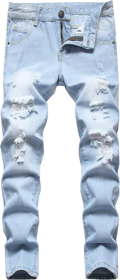 FREDD MARSHALL Boy's Skinny Fit Ripped Destroyed Distressed Fashion Kids Denim Jeans Pants