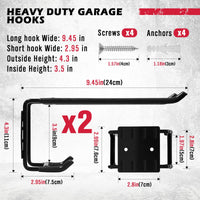 SEDY 6-Piece Heavy Duty Garage Storage Hooks, Wall Mount J Utility Hooks Holds 88 LB, Large Metal Utility, Garage Storage Ladders for Bikes, Garden Tools