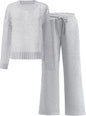 ANRABESS Womens 2 Piece Outfits Crochet Sheer Knit Sweater Top Wide Leg Pants Lounge Sets Sweatsuit 2025 Fall Travel Clothes
