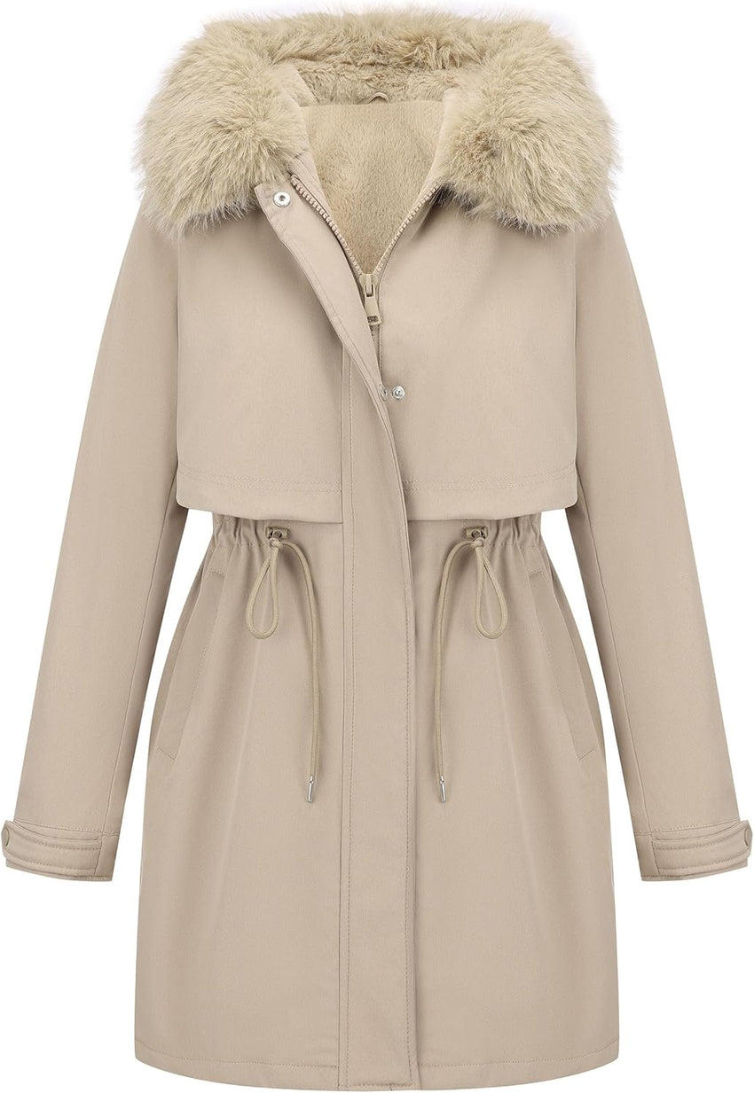 RISISSIDA Women Winter Parka Puffy Coat,Puffer Jacket with Long Fur Collar Hooded,Thicken Warm Bubble Overcoat for Deep Cold