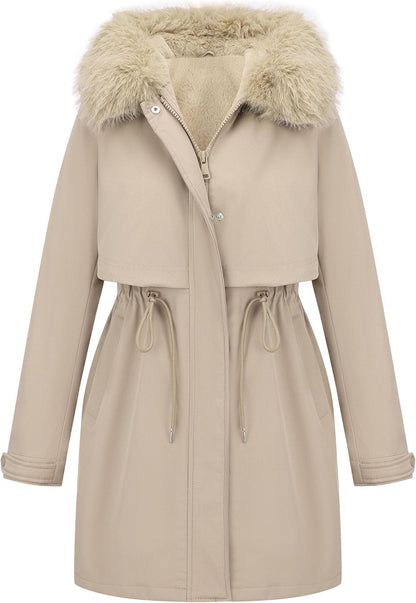 RISISSIDA Women Winter Parka Puffy Coat,Puffer Jacket with Long Fur Collar Hooded,Thicken Warm Bubble Overcoat for Deep Cold