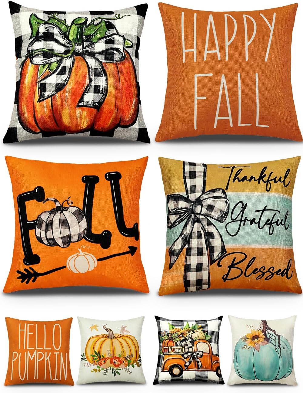 Christmas Decorations Set of 4 Double-Sided Print Christmas Pillow Covers 18" x 18", with 8 Cute Patterns, Throw Pillow Covers Perfect for Home Christmas Decor