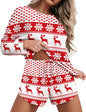 Ekouaer Womens Waffle Knit Pajama Sets Long Sleeve Top and Shorts Matching Lounge Set Loungewear Sweatsuit with Pockets